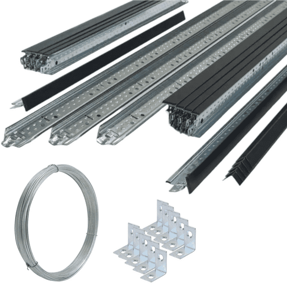 Black Suspended Ceiling Grid Kit - 10m² Black Metal Frame System 600mm x 600mm with Wipeable Tiles