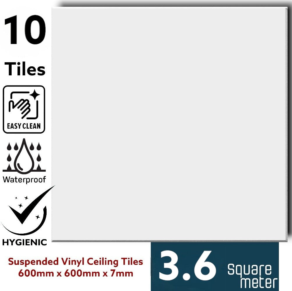 Ceiling Expert Suspended Easyclean, Wipeable Ceiling Tiles 595mm x 595mm For 600mm x 600mm