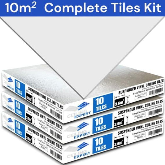 10.8m² Pack of 30 Suspended Ceiling Tiles (600x600, 595mm x 595mm x 7mm) - EasyClean and Wipeable