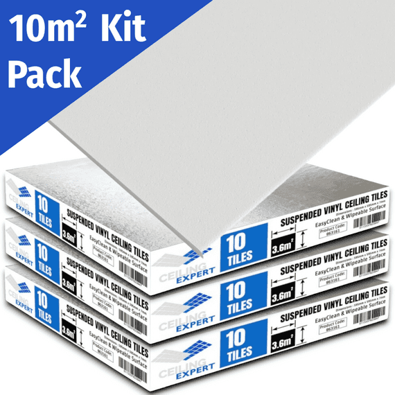 10.8m² Pack of 30 Suspended Ceiling Tiles (600x600, 595mm x 595mm x 7mm) - EasyClean and Wipeable