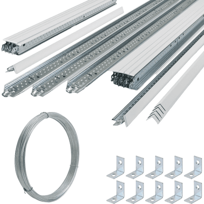 10m2 White Suspended Ceiling Grid System 600mm x 600mm Metail Frame Kit With Wipeable Ceiling Tiles