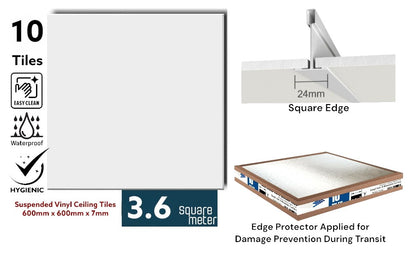 Ceiling Expert Suspended Easyclean, Wipeable Ceiling Tiles 595mm x 595mm For 600mm x 600mm