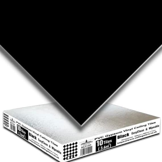 Black Suspended Wipeable Ceiling Tiles - EasyClean - 595mm x 595mm - Fits 600 x 600 Grid System