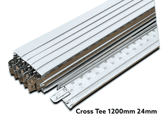 Pack of 10 White Cross Tee Section 1200mm x 24mm Suspended Ceiling Grid Bar