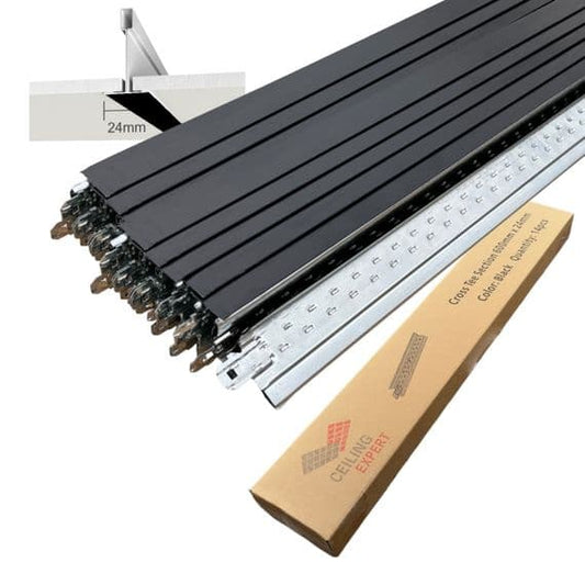 Pack of 14 Black Cross Tee Section Bar Suspended Ceiling Grid Components 600mm x 24mm