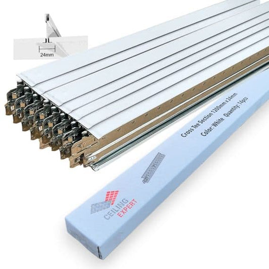 Pack of 14 White Cross Tee Section 1200mm X 24mm Suspended Ceiling Grid Components Bar Suspension