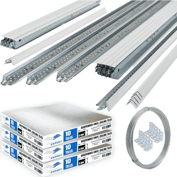 Suspended Ceiling Tiles 595mm x 595mm & Suspension Grid Metal Frame System 600mm x 600mm