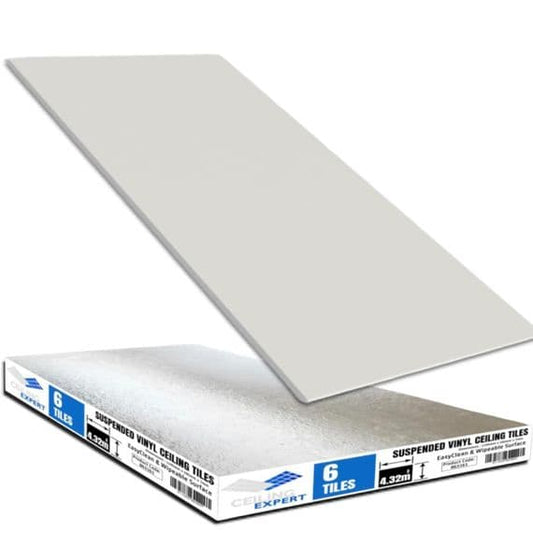 Suspended Ceiling Tiles, EasyClean & Wipeable, 1195mm x 595mm, For 1200mm x 600mm Grid System White