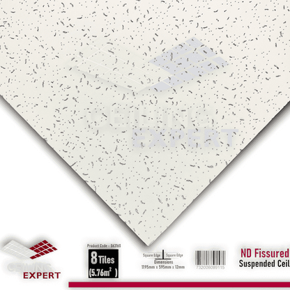 Suspended Fine ND Fissured Surf Ceiling Tiles, 1195mm x 595mm, Ideal for 1200mm x 600mm Grid Install