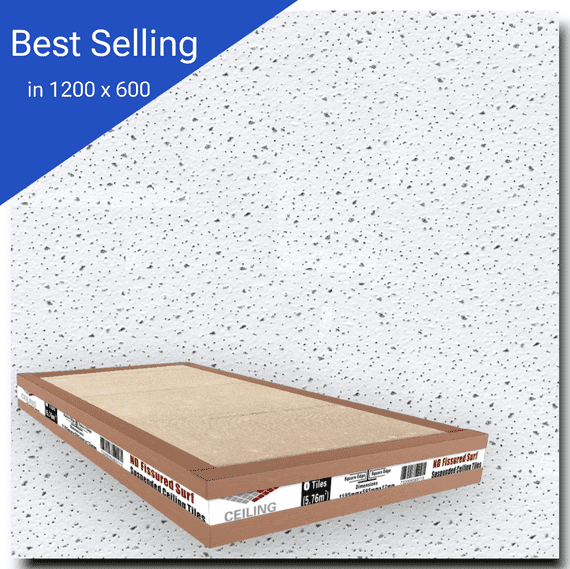 Suspended Fine ND Fissured Surf Ceiling Tiles, 1195mm x 595mm, Ideal for 1200mm x 600mm Grid Install