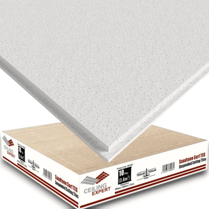 Suspended Sandstone Surf Tegular Ceiling Tiles - 595mm x 595mm, Comparable to Dune Supreme - Pack of 10 Tiles