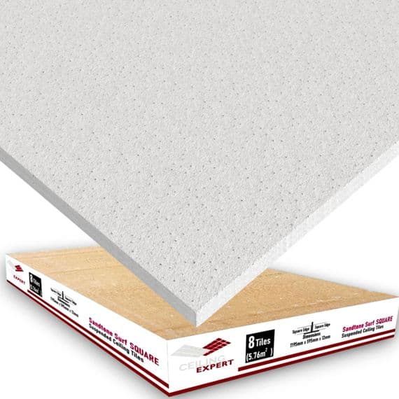 Suspended Sandtone Square Ceiling Tiles 1195mm x 595mm 12mm like Dune Evo Zentia or Aruba