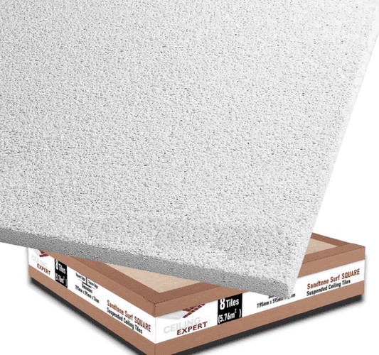 Suspended Sandtone Square Ceiling Tiles 595mm x 595mm 12mm like Dune Evo Zentia or Aruba