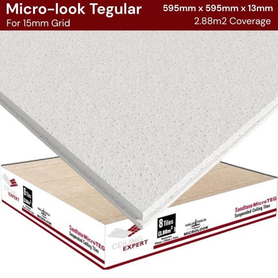 Suspended Sandtone Surf Tegular Ceiling Tiles Micro-Look 595mm x 595mm Similar to Zentia Aruba