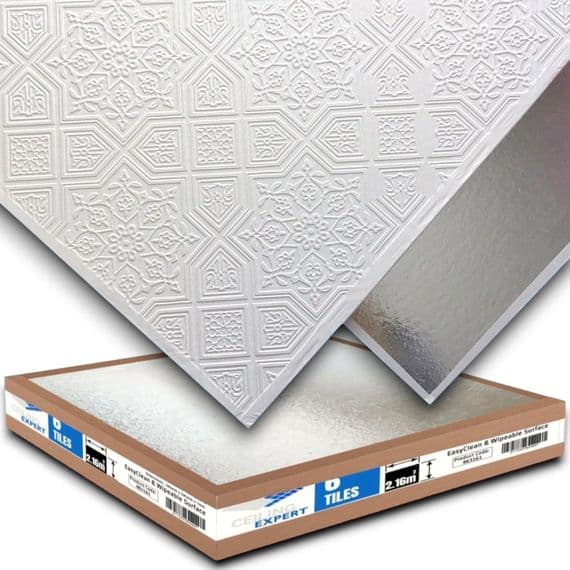 Vinyl Fancy Engrave Suspended Ceiling Tiles 595mm x 595mm x 7mm To Fit in 600 x 600 Grid System