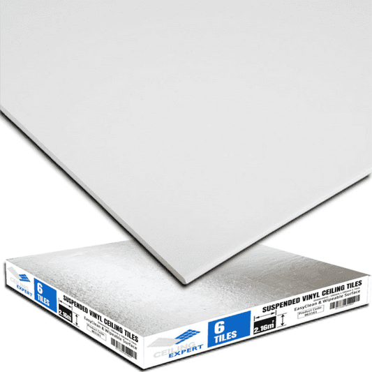 White Suspended Ceiling Tiles 595mm x 595mm x 7mm Waterproof Wipeable and Easyclean 600mm x 600mm