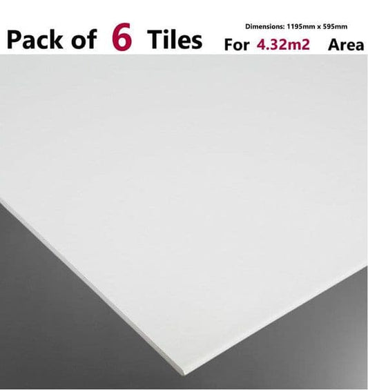 White Suspended Ceiling Tiles (Waterproof) Wipeable and Easyclean Size 1195mm x 595mm x 7mm